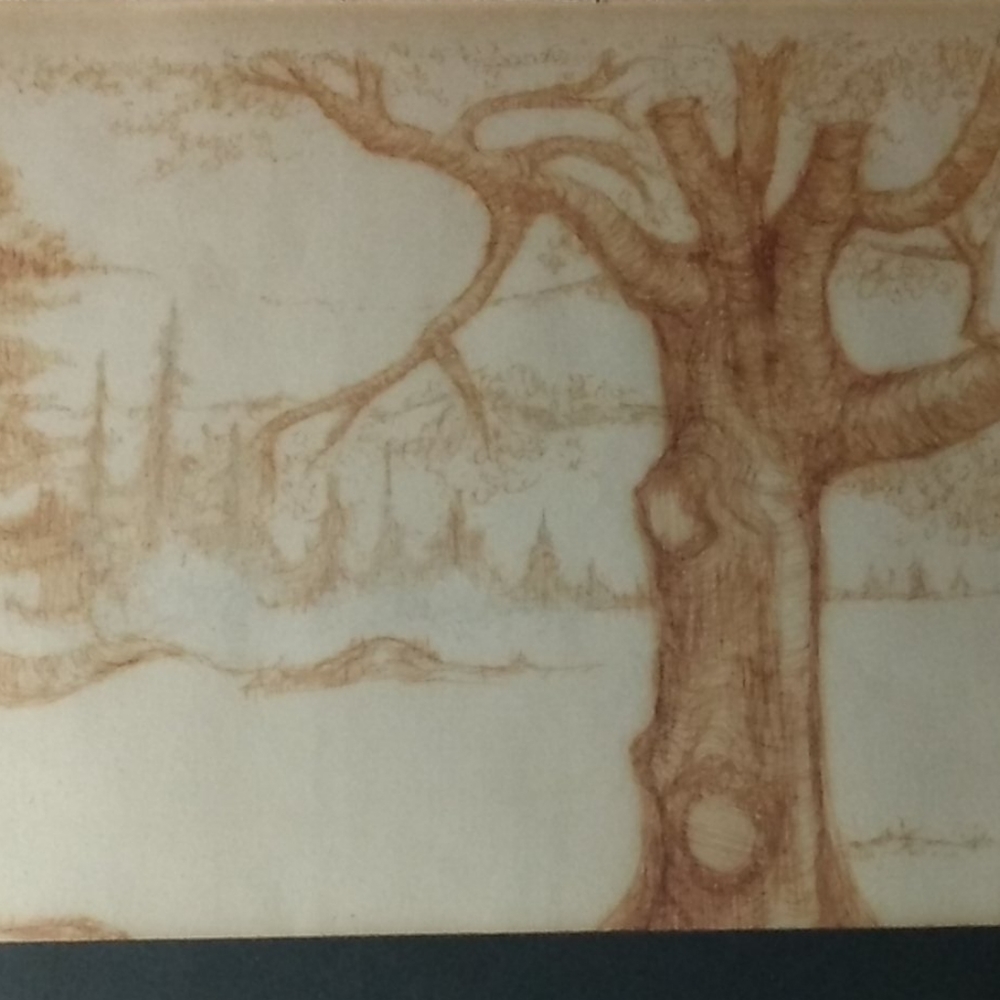 2 Vintage Art Sketches Trees Iowa Artist Drawings